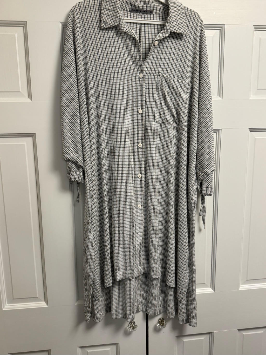 High-Low Button Front Dress In Light Gray Check